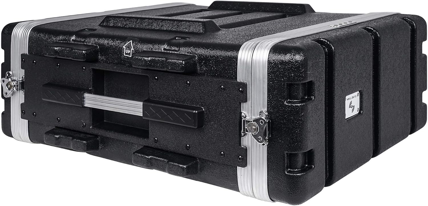 Sound Town Lightweight 4U PA DJ Rack/Road Case with ABS Construction, 19' Depth and Heavy-Duty Latches (STRC-A4U)