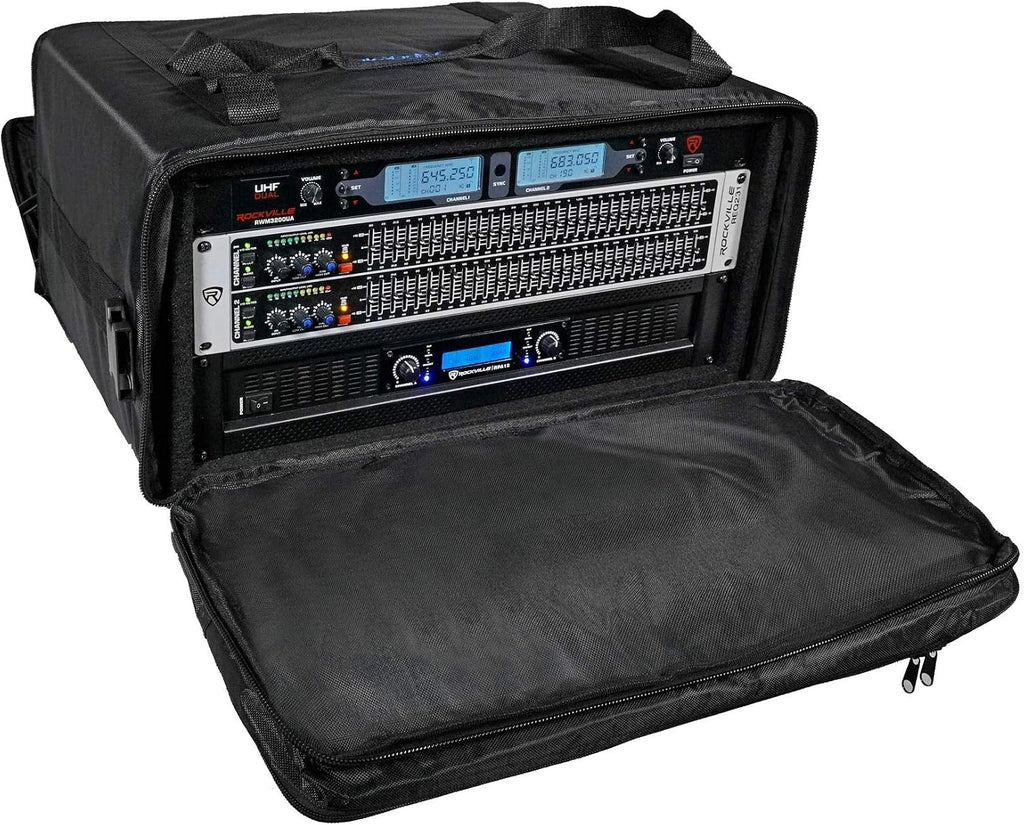 Rockville RRB55 5U Rack Bag Double-Sided Case, 16' Depth, Shoulder Strap, Zippered Pockets, Lightweight, Durable Nylon, for DJs and Live Sound Professionals