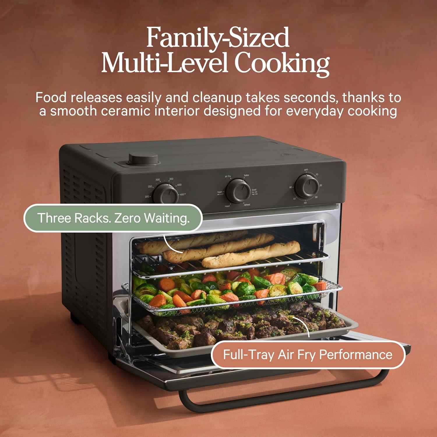 Our Place Large Wonder Oven | 6-in-1 Stainless Steel Air Fryer Toaster Oven Combo with Basket, Rack, Pan & Tray | 3-Rack, 31.7 QT, Large Capacity - Toast, Roast, Bake, Reheat, Broil & Steam | Spice
