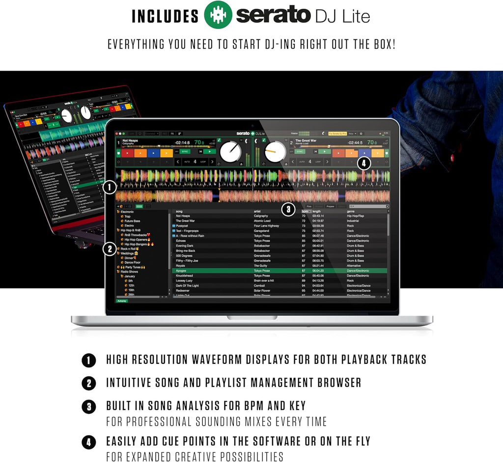 Numark Mixtrack Platinum FX Serato DJ Controller with Jog Wheel Displays, 4 Decks, Mixer, Effects Paddles and Audio Interface