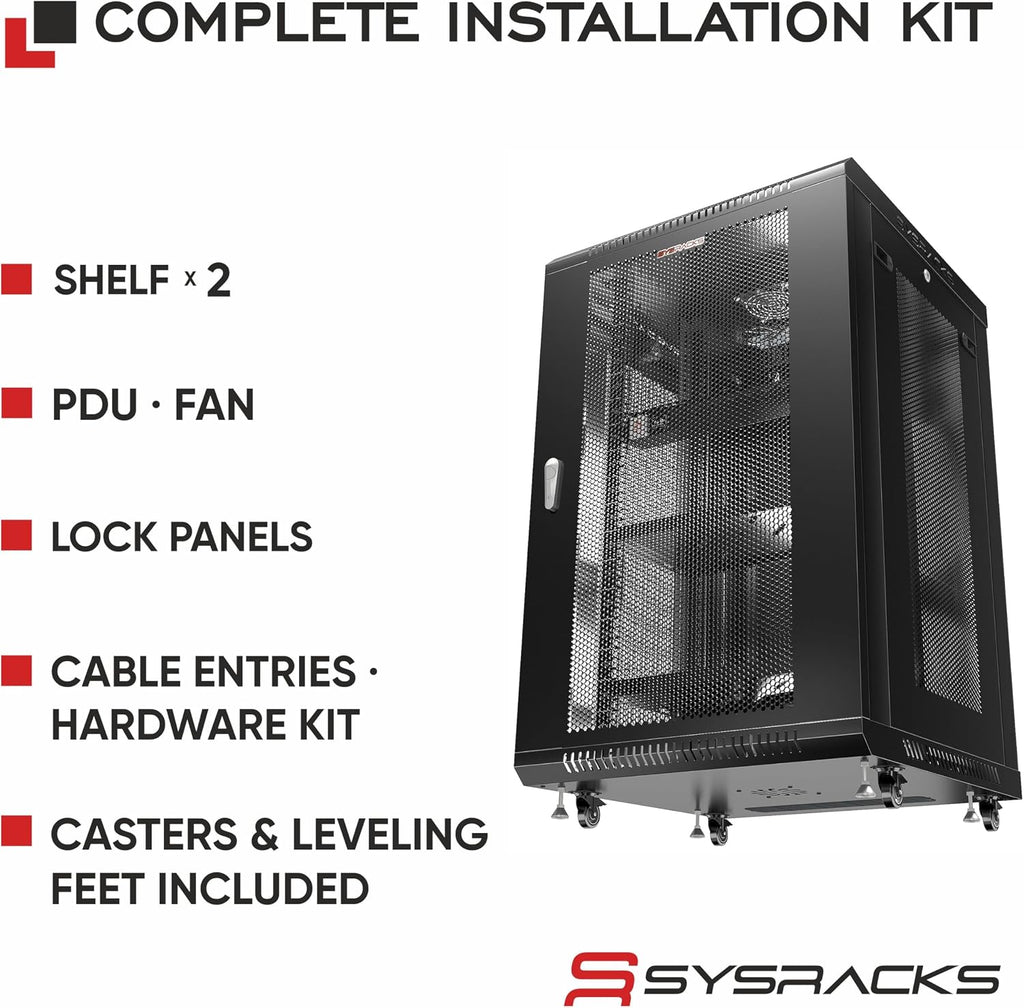 18U Wall Mount Server Rack Cabinet, 19' Enclosed Network & IT Rack, 24' Deep, Locking Mesh Door