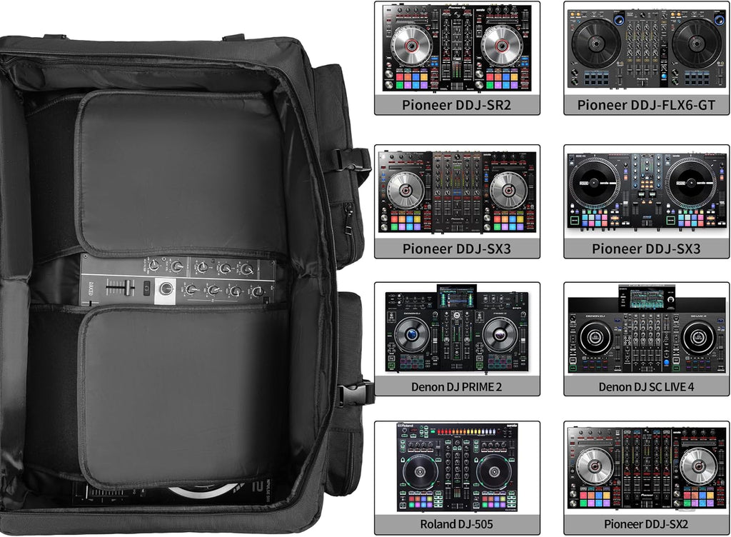 Rabjen DJ Backpack for Club Gigs, DJ Mixer Case Compatible with Pioneer DDJ-SR2, Pioneer DDJ-FLX6-GT, RANE ONE, and More Equipment