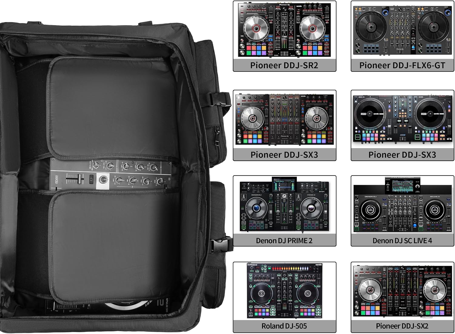 Rabjen DJ Backpack for Club Gigs, DJ Mixer Case Compatible with Pioneer DDJ-SR2, Pioneer DDJ-FLX6-GT, RANE ONE, and More Equipment