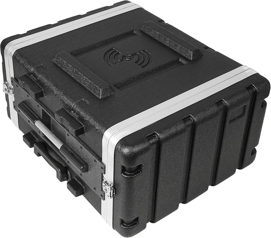 Sound Town Lightweight 6U PA DJ Rack/Road Case with 5U Rack Space, ABS Construction, 19' Depth, Retractable Handle, Wheels and Heavy-Duty Latches (STRC-A6UT)