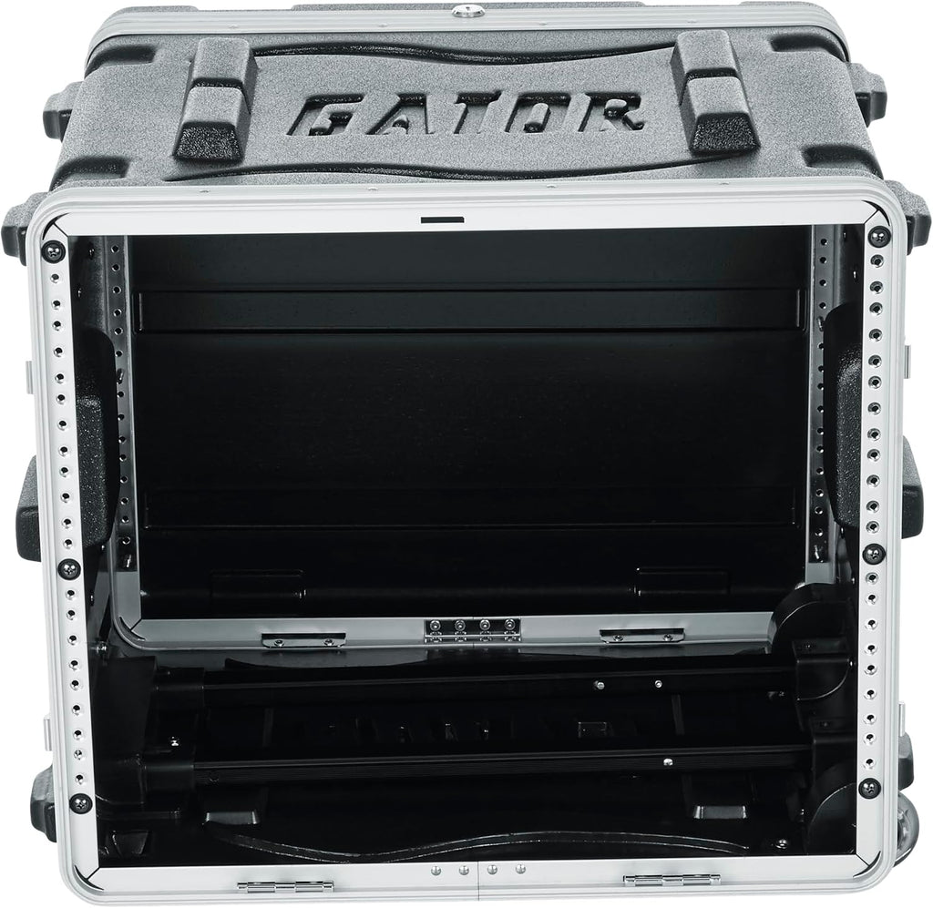 Gator Cases Lightweight Rolling 8U Rack Case with Heavy Duty Latches, Retractable Tow Handle, and Recessed Wheels, Standard 19.25' depth (GRR-8L)