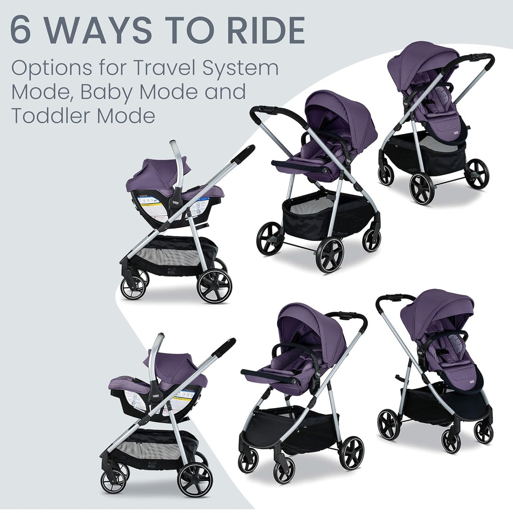 Britax Willow Grove SC Travel System, Infant Car Seat Stroller Combo with Willow SC Infant Car Seat, Alpine Base, and Grove Stroller; ClickTight Technology, SafeWash & StayClean Fabrics — Pindot Iris
