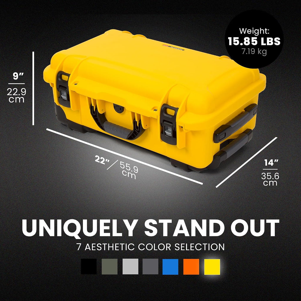 NANUK 935 Hard Case with Padded Divider – Waterproof Equipment Case with Wheels, 22' x 14' x 9' – Dustproof and Impact Resistant, Airline Carry-On Approved – Yellow