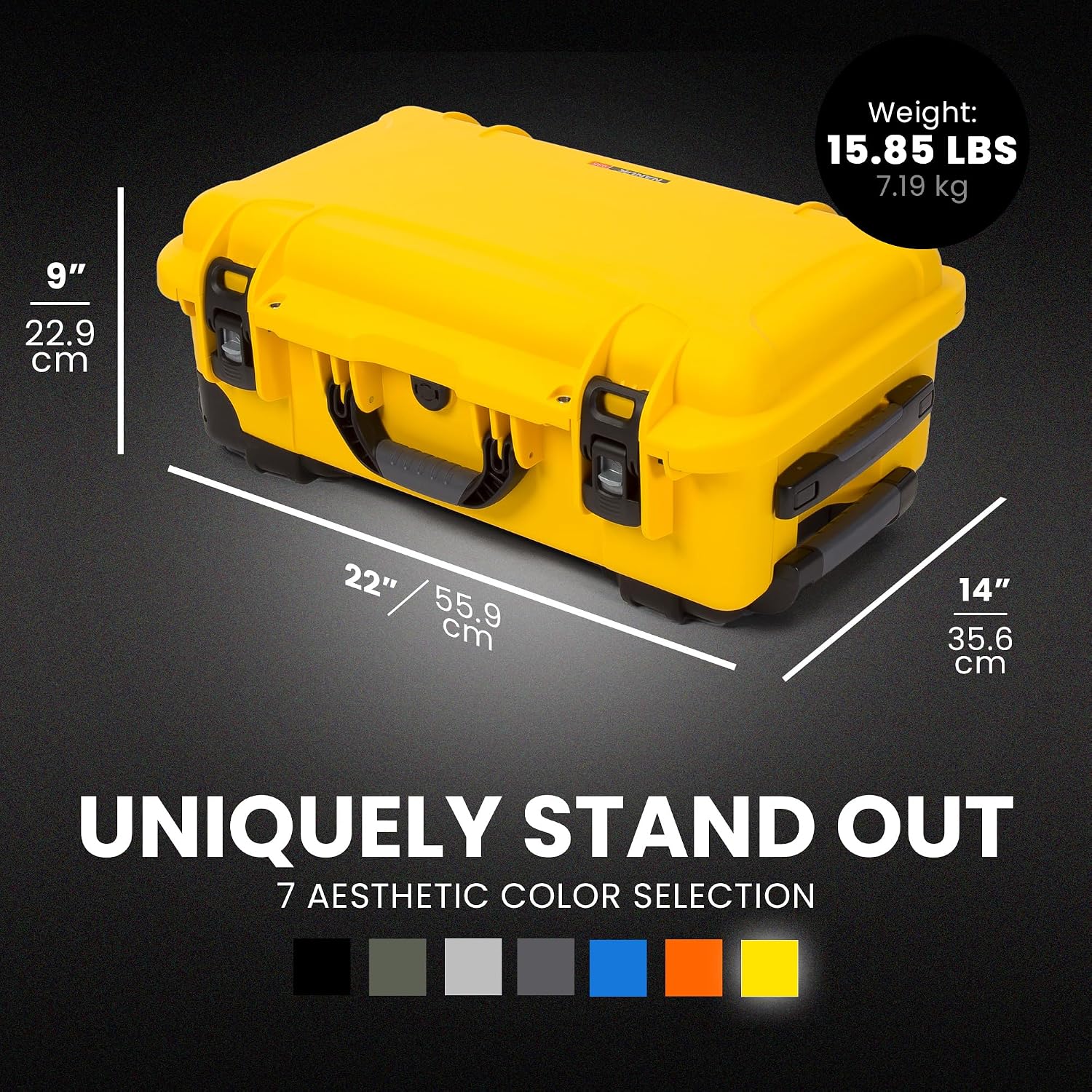 NANUK 935 Hard Case with Padded Divider – Waterproof Equipment Case with Wheels, 22' x 14' x 9' – Dustproof and Impact Resistant, Airline Carry-On Approved – Yellow
