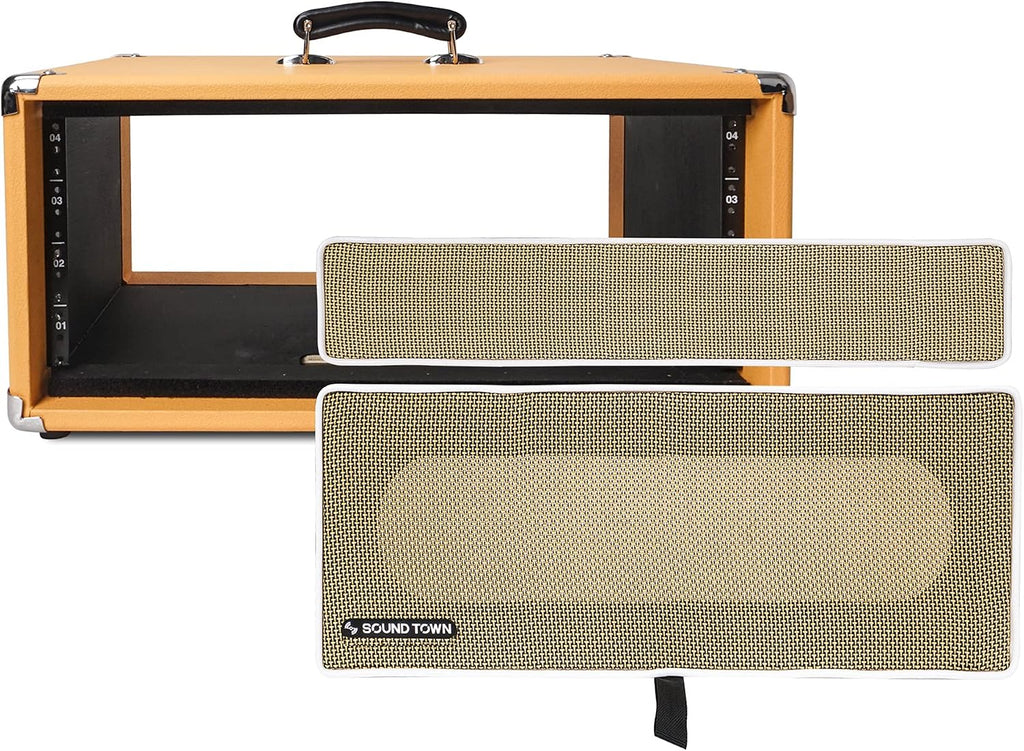 Sound Town Vintage 4U Amp Rack Case, 12.5' Depth with Rubber Feet, Dust Cover, Kickstand, Orange (STVRC-4OR)