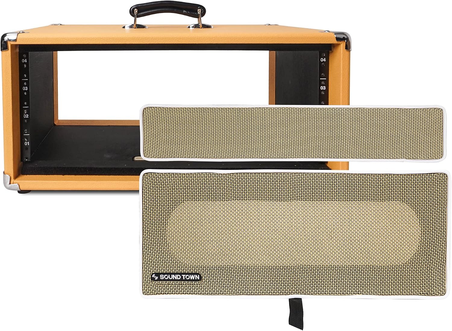 Sound Town Vintage 4U Amp Rack Case, 12.5' Depth with Rubber Feet, Dust Cover, Kickstand, Orange (STVRC-4OR)