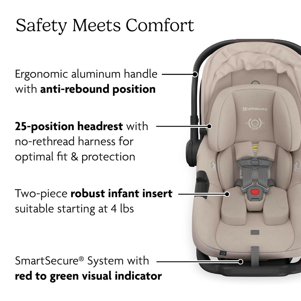 UPPAbaby Aria V2 Lightweight Infant Car Seat - Just Under 6 lbs - Base with Load Leg + Infant Insert + All-Weather FootCover Included - Direct Stroller Attachment - Ada (Sandstone)