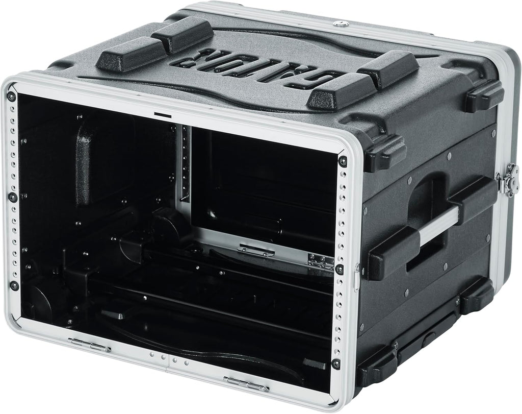 Gator Cases Lightweight Rolling 6U Rack Case with Heavy Duty Latches, Retractable Tow Handle, and Recessed Wheels, Standard 19.25' depth, (GRR-6L)