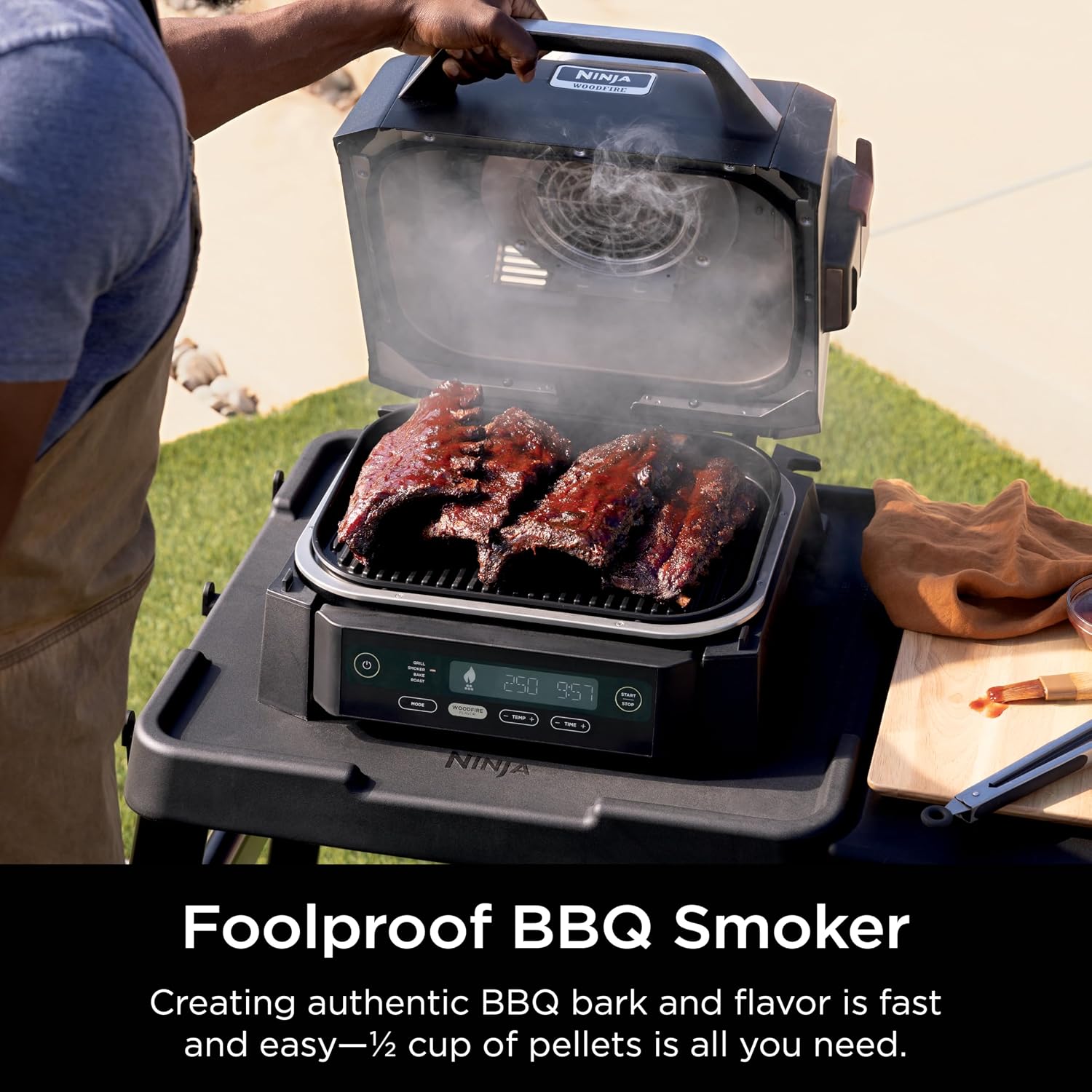 Ninja Woodfire Outdoor Grill & Smoker, 4-in-1 Functionality, Grill, Smoke, Bake, Roast, Authentic Woodfire Flavors, Electric Heat, OG301