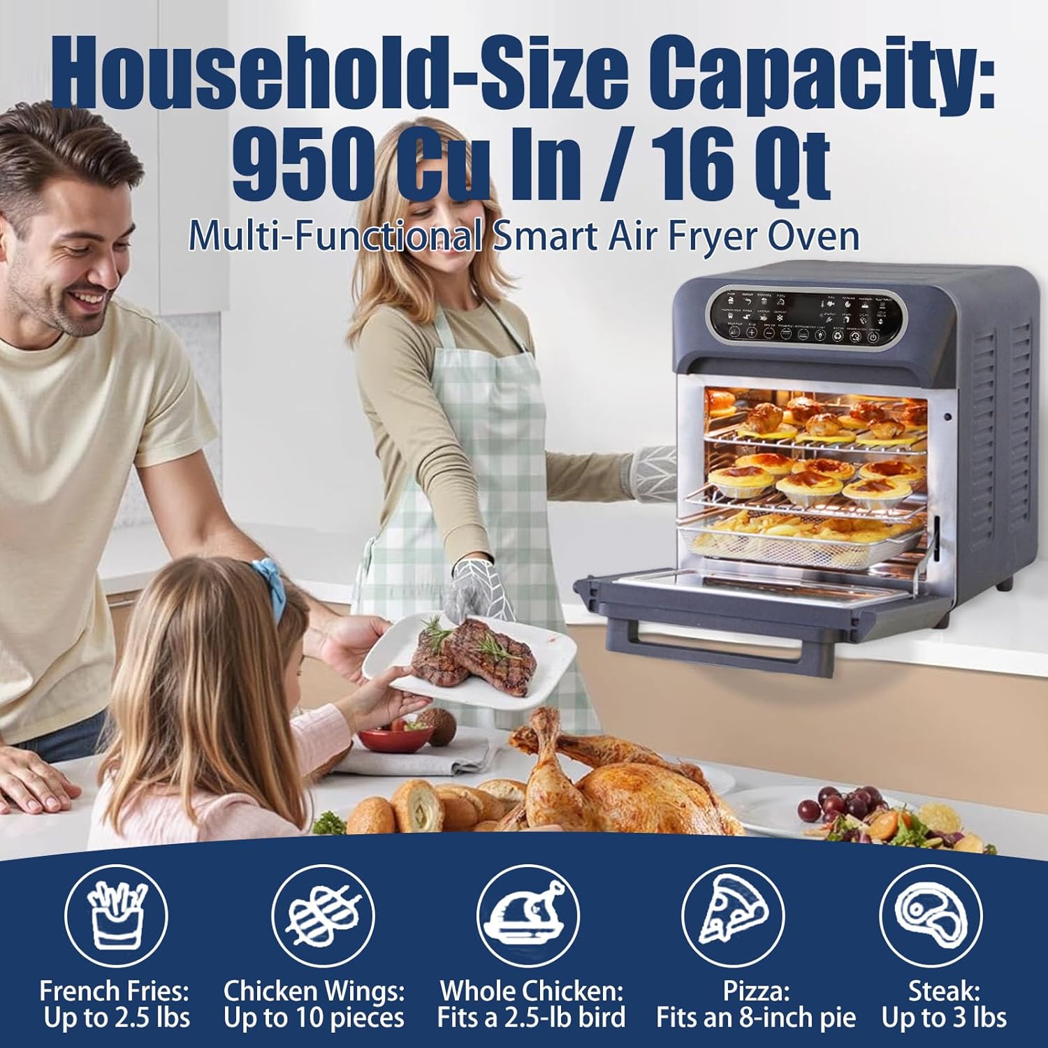 Air Fryer Toaster Oven, Countertop Convection Oven - 1700W Stainless Steel 16QT with Large Capacity, 24 Cooking Functions & Digital Controls for Baking, Roasting, Broiling, Reheating