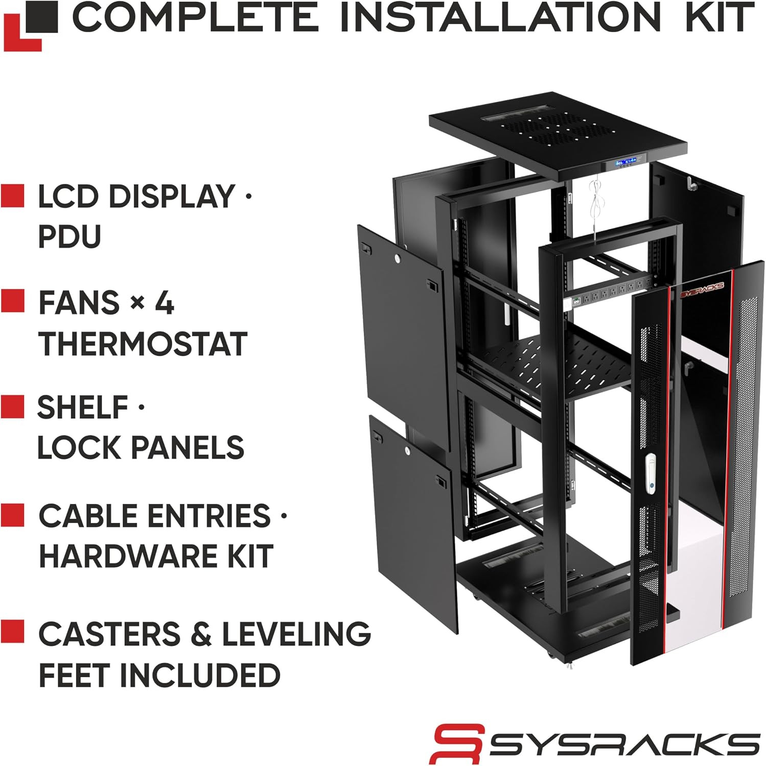 42U Home Server Rack Cabinet – 19' Floor Standing Network Rack, 32' Deep Homelab Rack with Locking Glass Door, Cooling Fans, PDU & Shelf for NAS, Router, Switch and AV Equipment