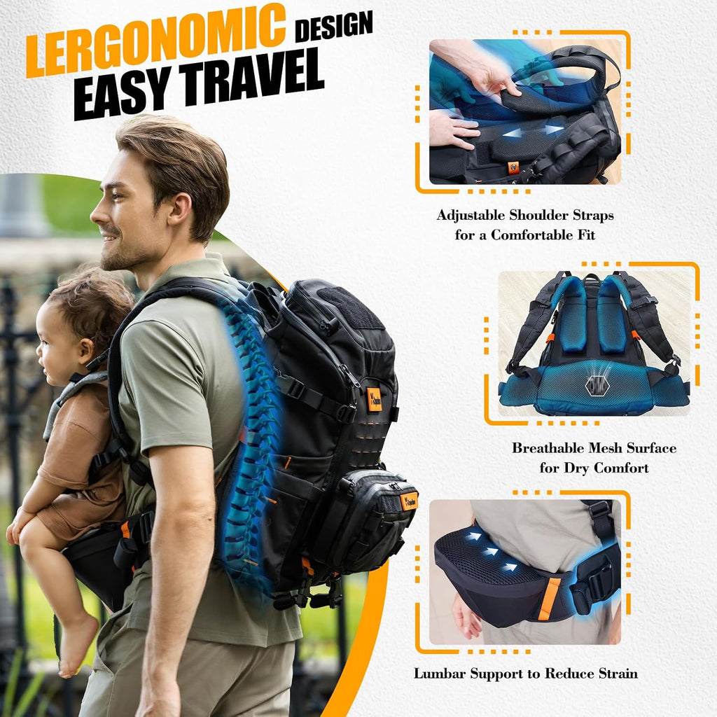 C1-All in 1 Modular Baby Backpack Carrier, Toddler Hiking Backpack with Convertible Baby Carrier & Hip Seat & Chest Bag, Easy to Wear & Switch, 500D Tactical Fabric Carrier for Hiking