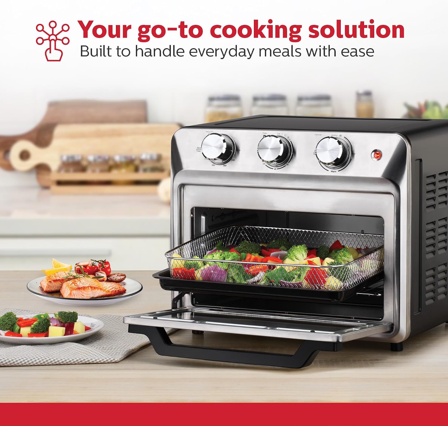 Holstein Housewares 21QT Air Fryer Oven. Multi-Function Countertop Oven for Toast, Bake, Broil, Roast & Air Fry with Glass Door, Timer & Dishwasher Safe Accessories. Large 6 Slice Capacity
