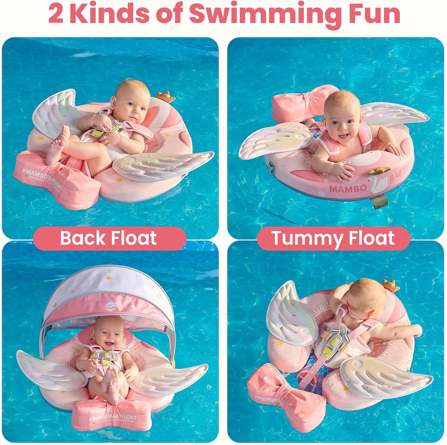 Mambobaby Float Deluxe Baby Pool Float: Safe & Comfortable Swim Trainer for Infants & Toddlers, Non-Inflatable Design, UV Protection Canopy, Fun Water Experience for Ages 3-24 Months