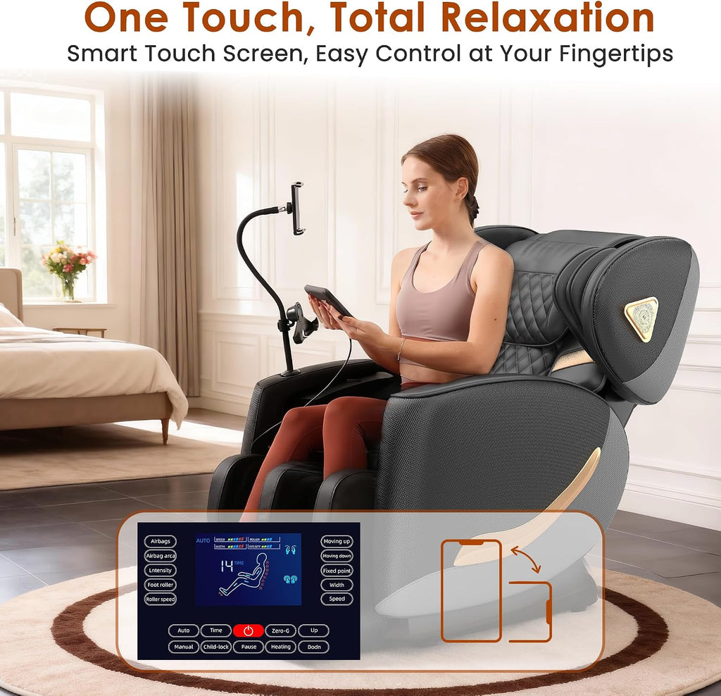 Luxury 3D Zero Gravity Full-Body Shiatsu Massage Chair with 10-Node Rollers,20 Airbags,Waist & Leg Heating, Bluetooth Audio, and Extendable Footrest - Home Relaxation Recliner (Carbon Black)