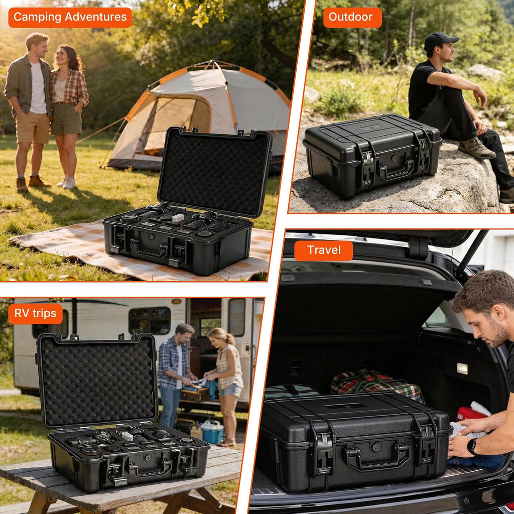 Hard Carrying Case,Shockproof Storage Box with Customizable Foam,Portable Protective Tool Box for Microphone,Recorder,Electronics,Tools,Cameras,Equipment and More, 21.5' x 17.3' x 6'