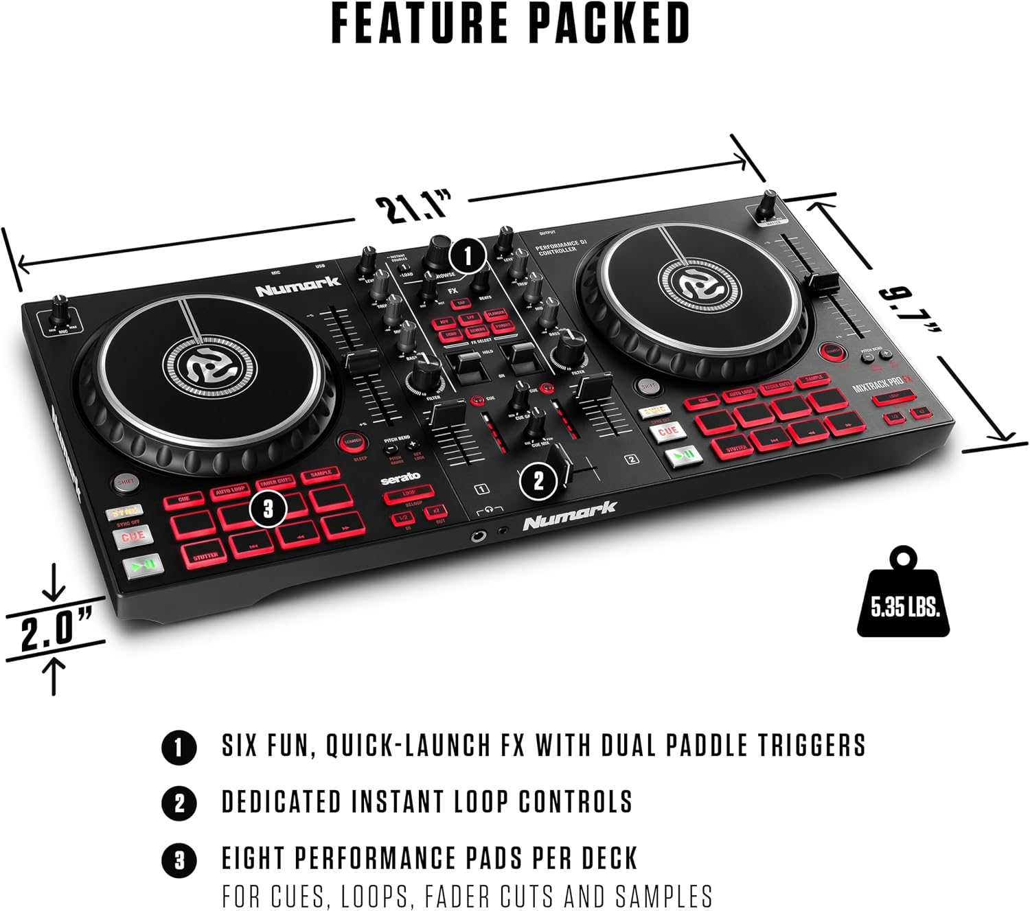 Numark Mixtrack Pro FX Serato DJ Controller with 2 Decks, Mixer, Effects Paddles and Audio Interface