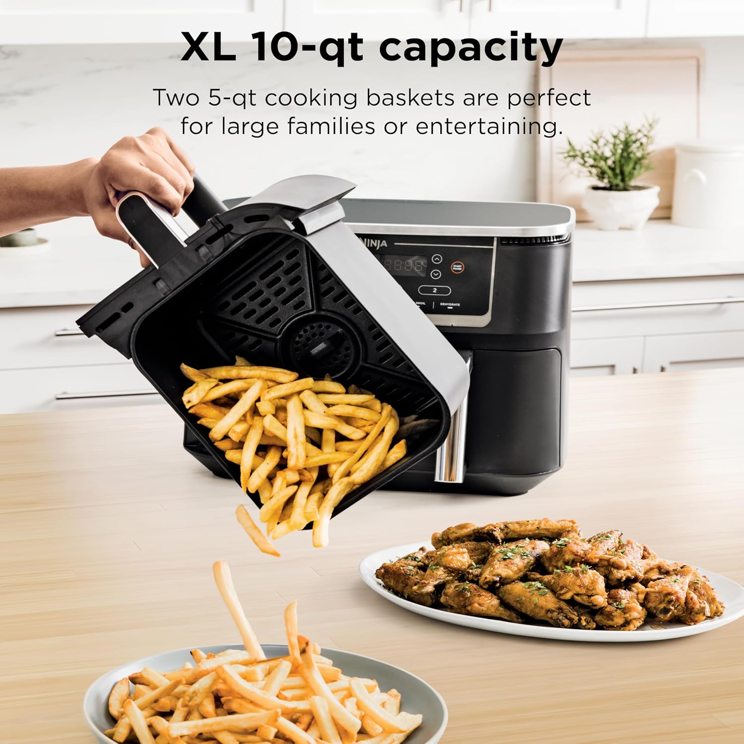 Ninja Foodi Air Fryer | 6-in-1 with 10-QT DualZone Baskets | Smart Finish to Cook 2 Foods at Once | Air Fry, Broil, Roast, Dehydrate, Keep Warm & Bake | 450° F |XL Capacity | Black | DZ302