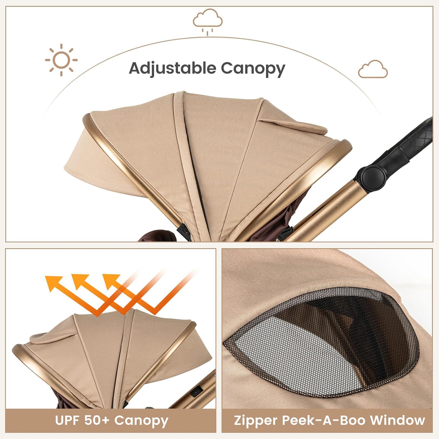 INFANS 2 in 1 Baby Stroller, Folding Newborn Pram Convertible Stroller Bassinet for Infant Foldable High Landscape Shock Absorption with Reversible Seat Aluminum Structure for Pushchair