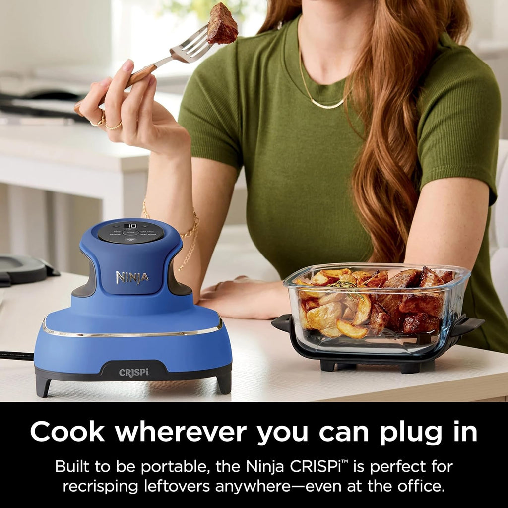 Ninja Crispi Air Fryer, Microwave, Freezer & Dishwasher Safe, Non Toxic Glass Portable Cooking System, 4 QT & 6 Cup Glass Containers with Storage Lids, Easy Meals, Air Fry, Bake, Blue (Renewed)
