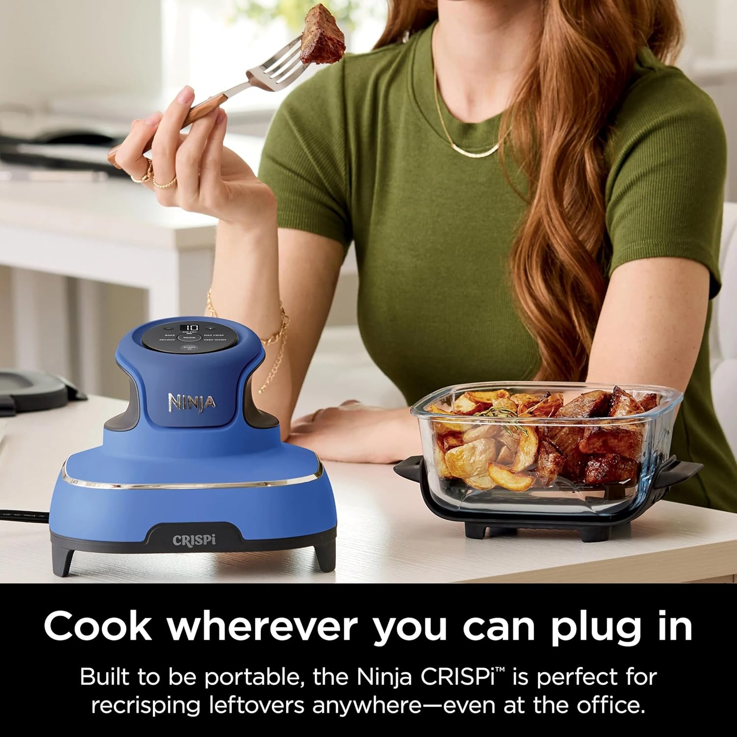 Ninja Crispi Air Fryer, Microwave, Freezer & Dishwasher Safe, Non Toxic Glass Portable Cooking System, 4 QT & 6 Cup Glass Containers with Storage Lids, Easy Meals, Air Fry, Bake, Blue (Renewed)