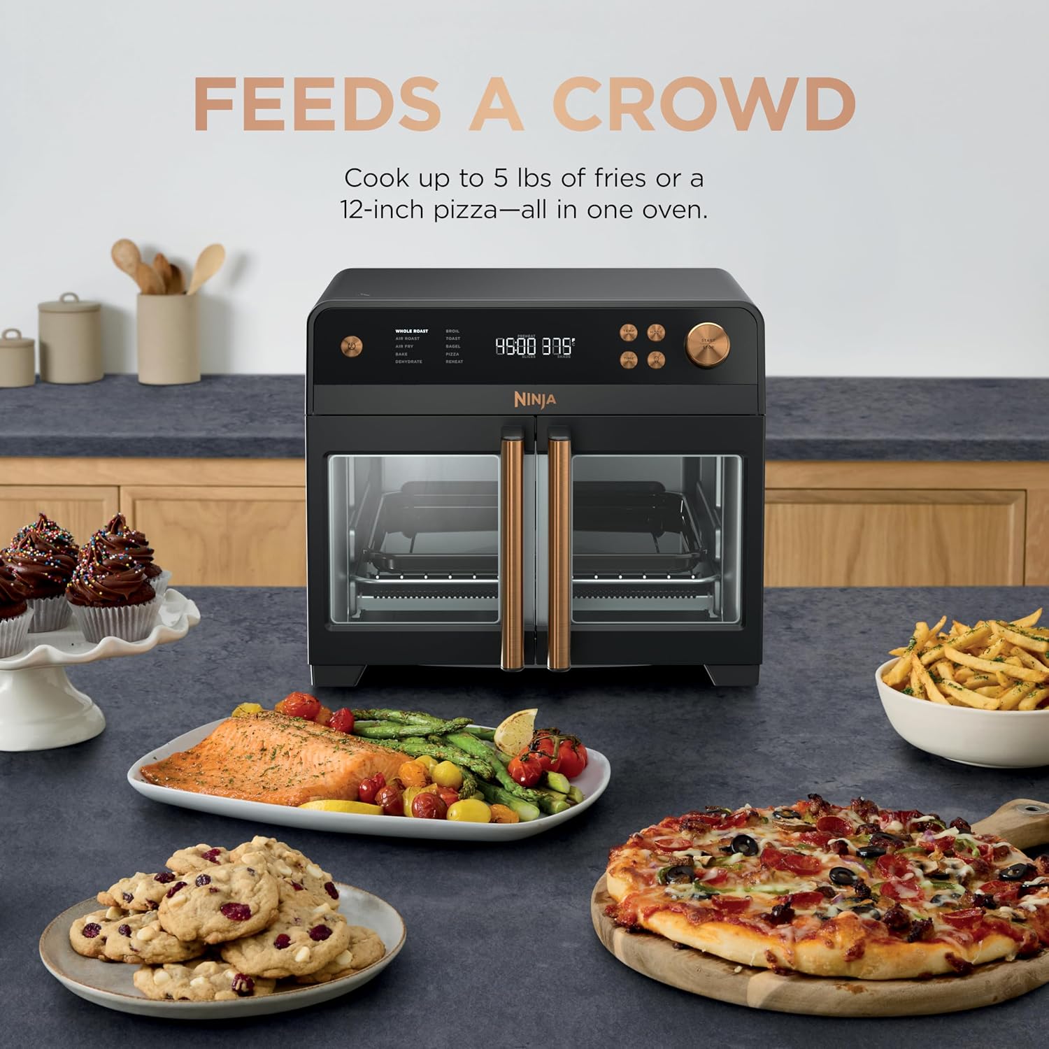 Ninja | French Door Premier Air fry Oven | 10-in-1 functions | 20.3-qt capacity | 5-qt Air Fry Basket, Sheet Pan, Wire Rack, Broil Rack | PFAS-free, Dishwasher-Safe Accessories | Black | FO101BK