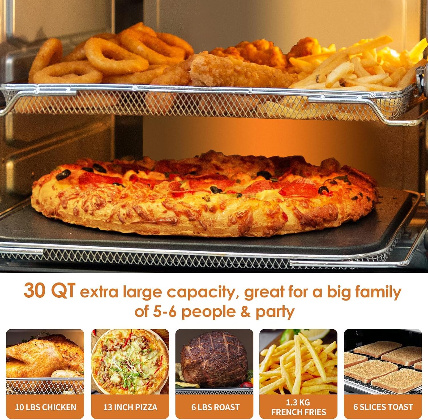 Nuwave Bravo Air Fryer Convection Oven Countertop, 100-in-1 Smart Grill Combo,10 Toaster Settings, Finer Control of 5 Heaters & 3 Fan Speed, 50-500°F, Smart Thermometer, Stainless Steel, PFAS Free