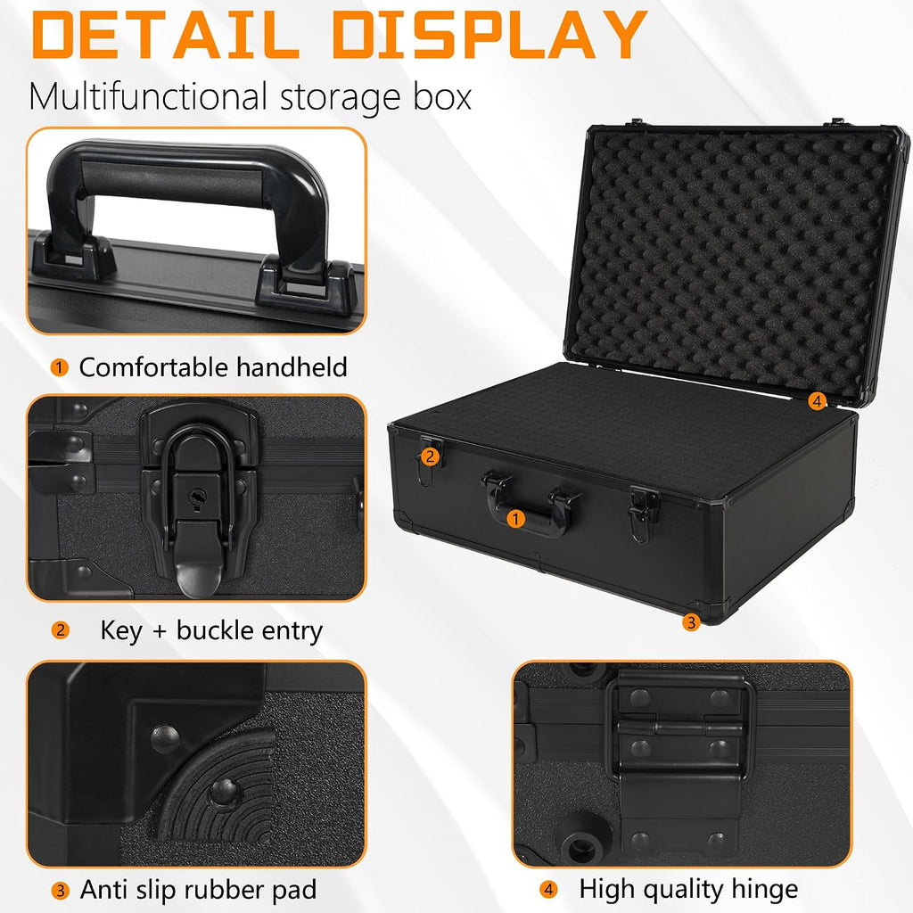 23 Inch Aluminum Carrying Case 23 X 16.5 X 8.6 Inch Ideal for Microphone & Camera Gear Transportation, DJ Mixer Case with Customizable Pre-Diced Foam, Black