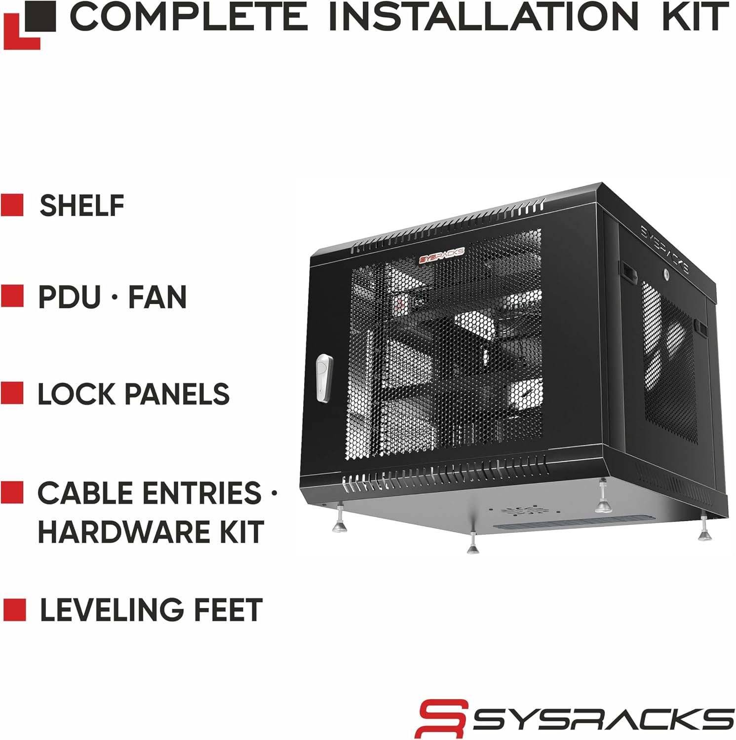 9U Wall Mount Server Rack Cabinet, 19' Enclosed Network & IT Rack, 24' Deep, Locking Mesh Door