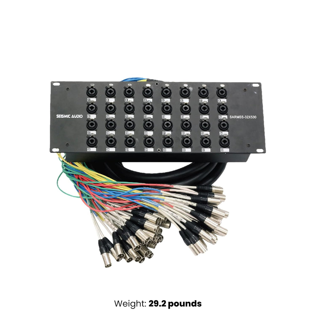 Seismic Audio SARMSS-32x530 Rack Mount 32 Channel XLR TRS Combo Splitter Snake Cable - 5' & 30' XLR trunks