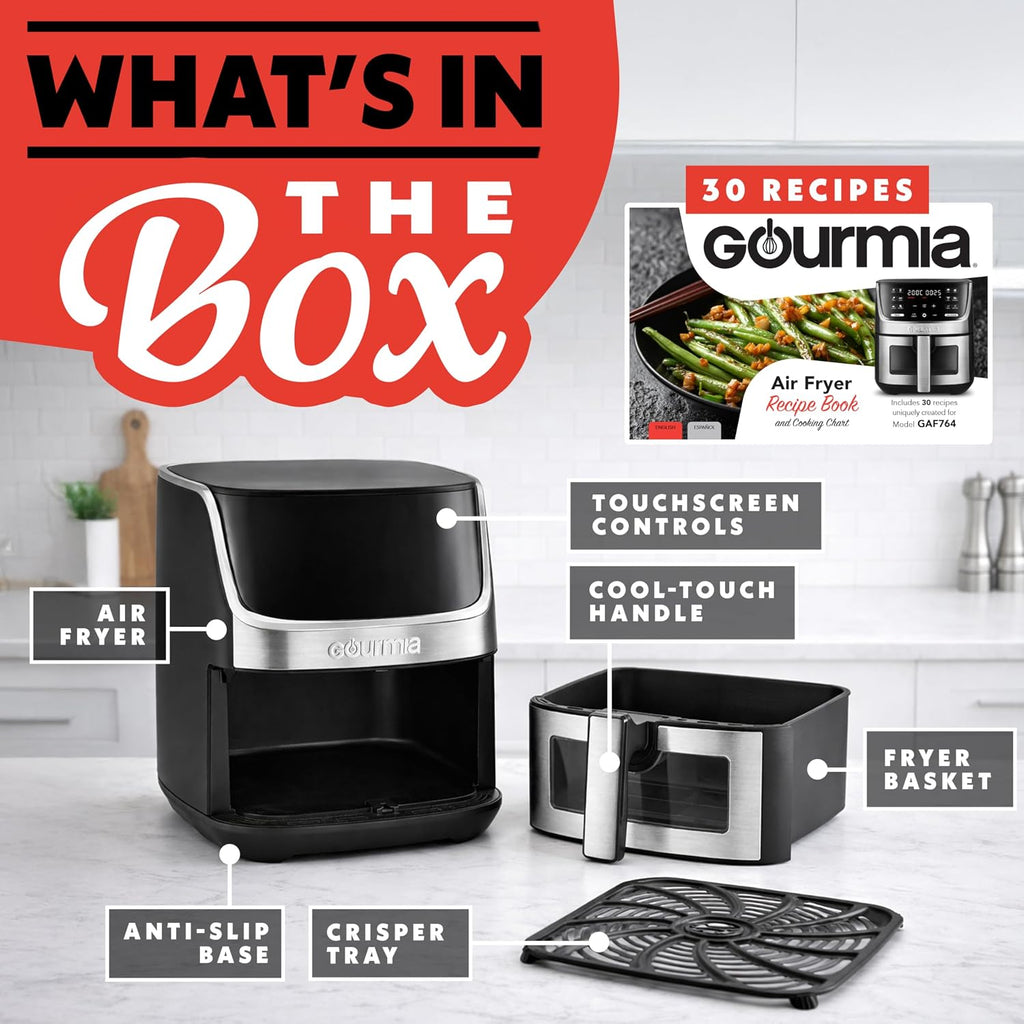 Gourmia Air Fryer - 7 Qt Large Capacity with LED Display, 12 One-Touch Presets, FryForce 360° Technology, Nonstick Dishwasher-Safe Basket & Crisper Tray, Stainless Steel