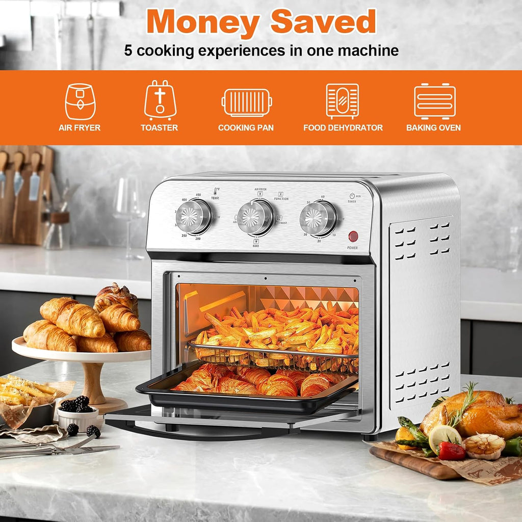 Majnesvon 4-Slice Air Fryer Toaster Oven Combo - 360° Hot Air Circulation & Larger capacity, Timer & Temp Control, Stainless Steel 7-in-1 Convection Oven Countertop, Low Oil for Family Cooking (White)