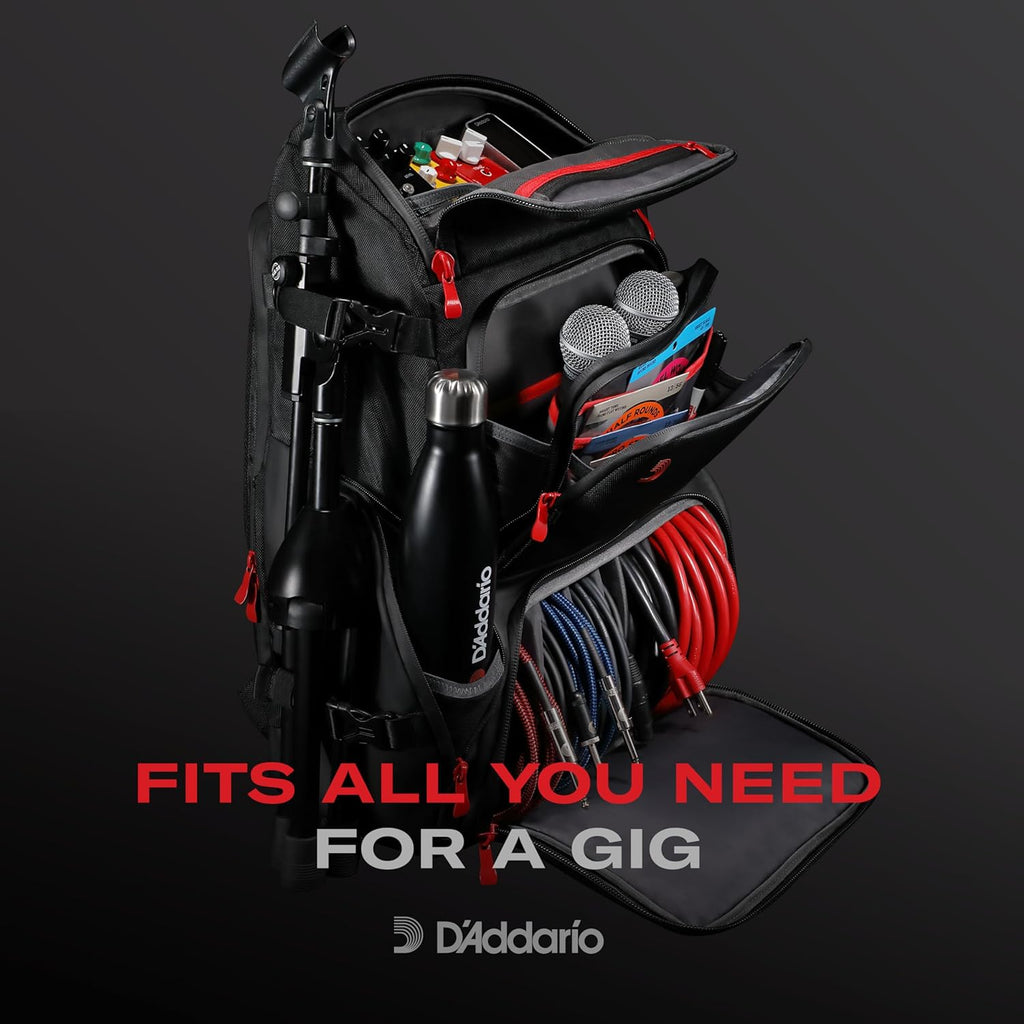 D'Addario Backline Gear Transport Pack Solo - Gear Bag for Solo Musicians - Gig Bags - Mic Stand Gig Bag - DJ Bags for Cables - DJ Gear