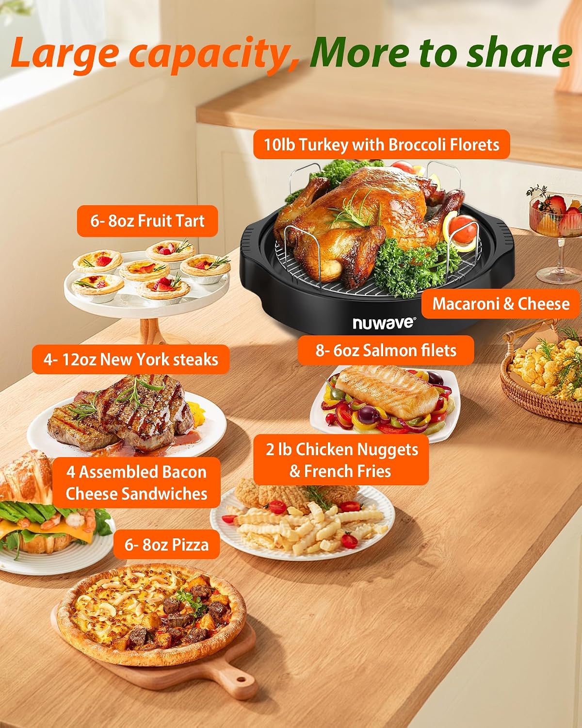 Nuwave Oven Pro Plus Air Fryer, Infra-Red Countertop, 2025 Advanced Convection, No Defrosting or Preheating, Cook Fresh or Frozen, Durable Power Dome, 100 Presets & 50 Memory, PFAS Free, Black