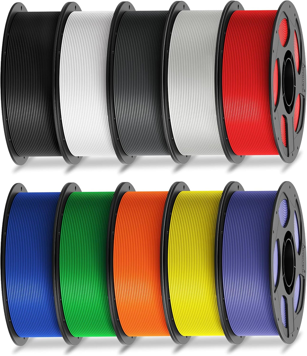 ANYCUBIC PLA Filament 1.75mm Bundle, 3D Printer Filament 1.75mm Dimensional Accuracy +/- 0.02mm, 1KG Spool, Black, White, Texture Grey, Clear, Red, Blue, Green, Orange, Yellow, Purple, 10KG in Total