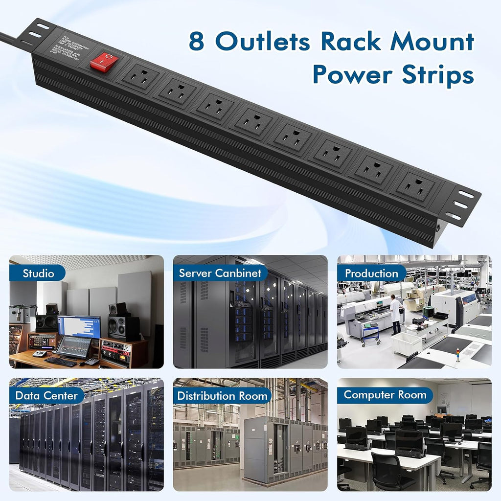 20PCS Power Strip Surge Protector Rack-Mount PDU, 8 Right Angle Outlets Wide-Spaced, Mountable Power Strip Heavy Duty for Server Racks, Commercial, 300J (Black 6FT)