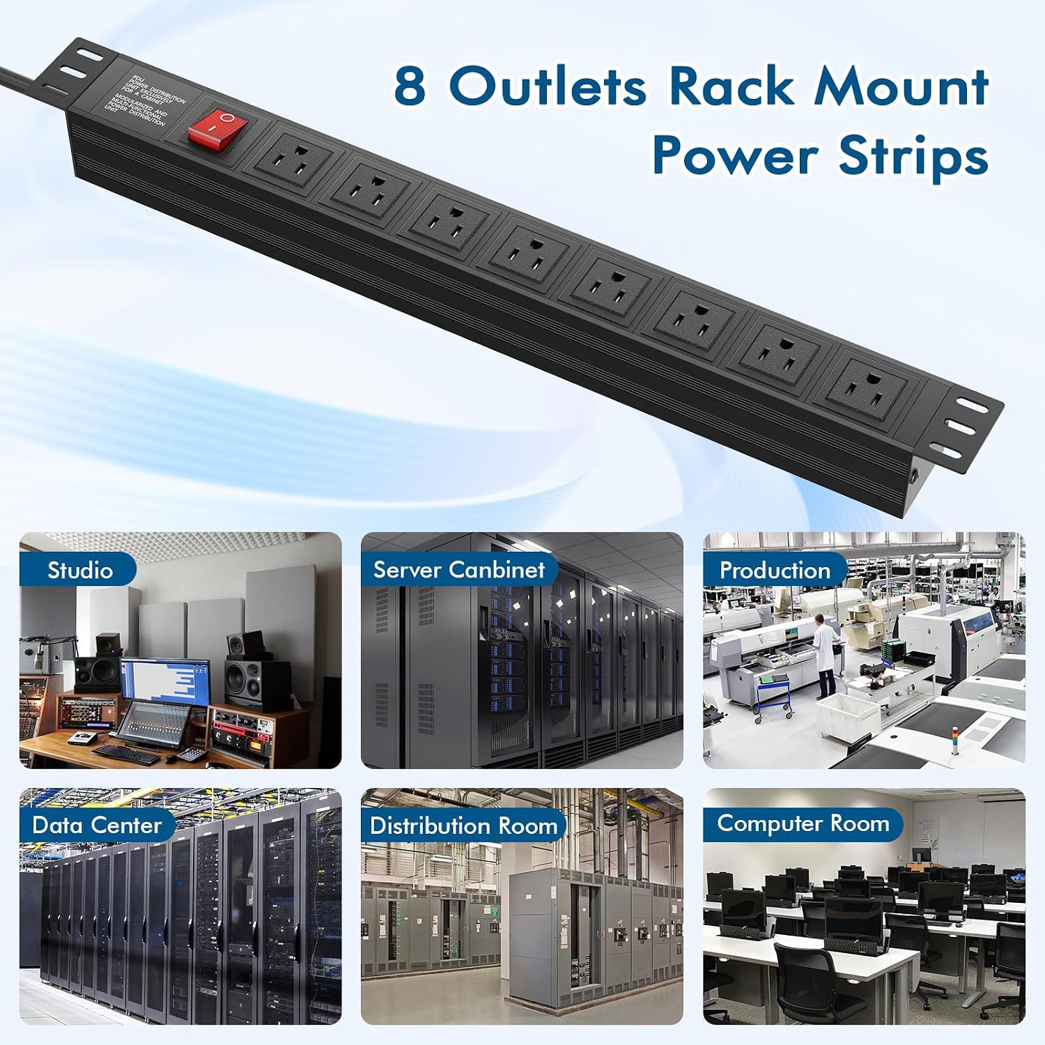20PCS Power Strip Surge Protector Rack-Mount PDU, 8 Right Angle Outlets Wide-Spaced, Mountable Power Strip Heavy Duty for Server Racks, Commercial, 300J (Black 6FT)