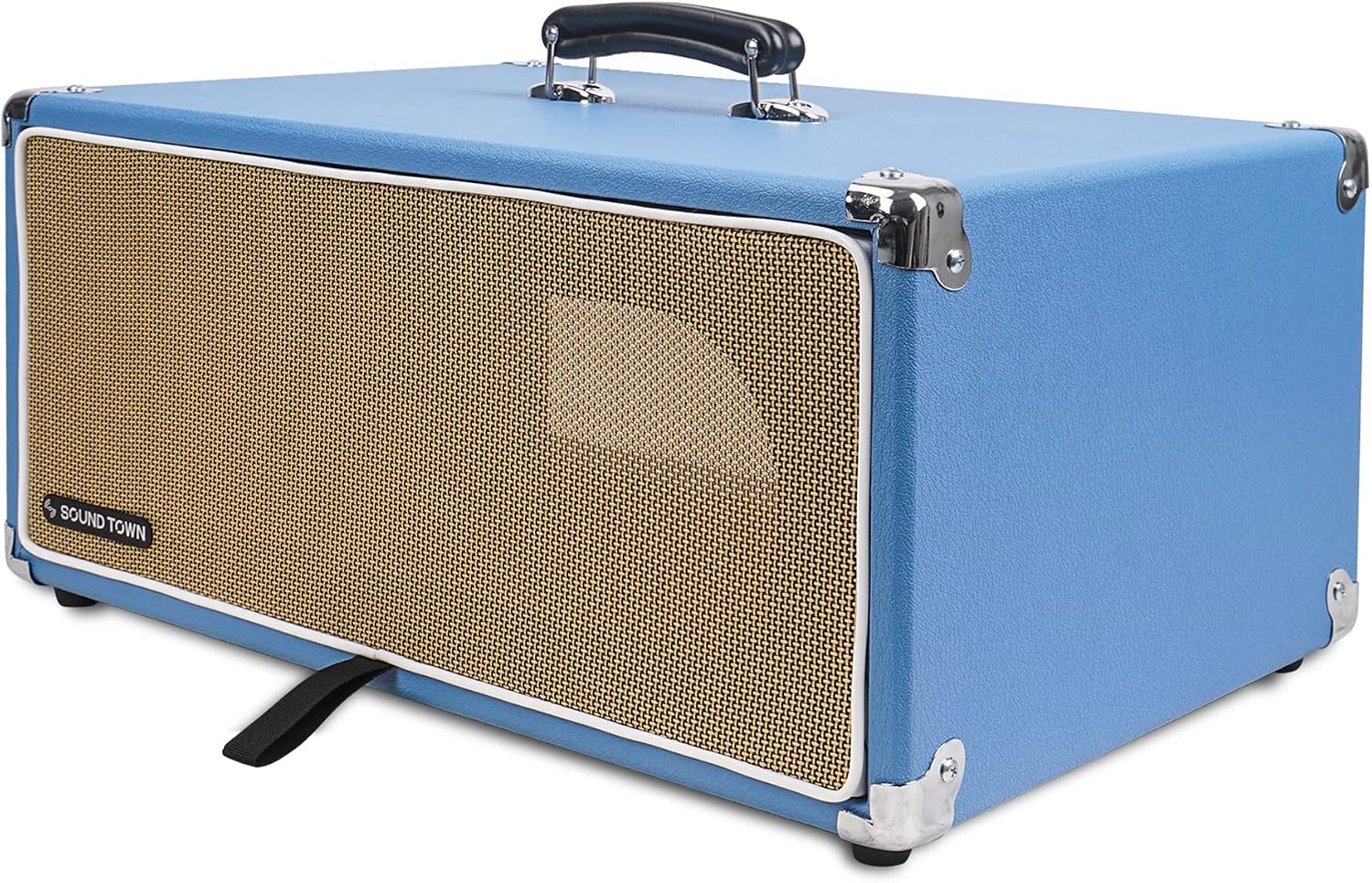 Sound Town Vintage 4U Amp Rack Case, 12.5' Depth with Rubber Feet, Dust Cover, Kickstand, Beau Blue (STVRC-4BL)