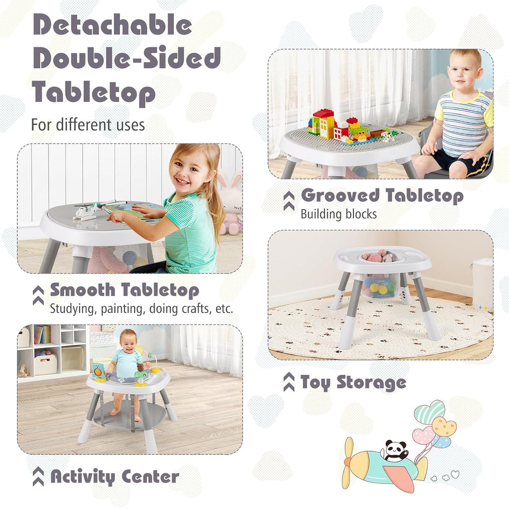 HONEY JOY 16-in-1 Baby High Chair, Convertible Highchair for Babies and Toddlers/Booster Seat/Activity Center with Toys, Building Block Table & Stool, Safety Harness, Removable Cushion & Tray (Gray)