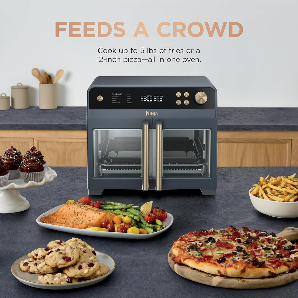 Ninja | French Door Premier Air fry Oven | 10-in-1 functions | 20.3-qt capacity | 5-qt Air Fry Basket, Sheet Pan, Wire Rack, Broil Rack | PFAS-free, Dishwasher-Safe Accessories | Cyberspace | FO101BL