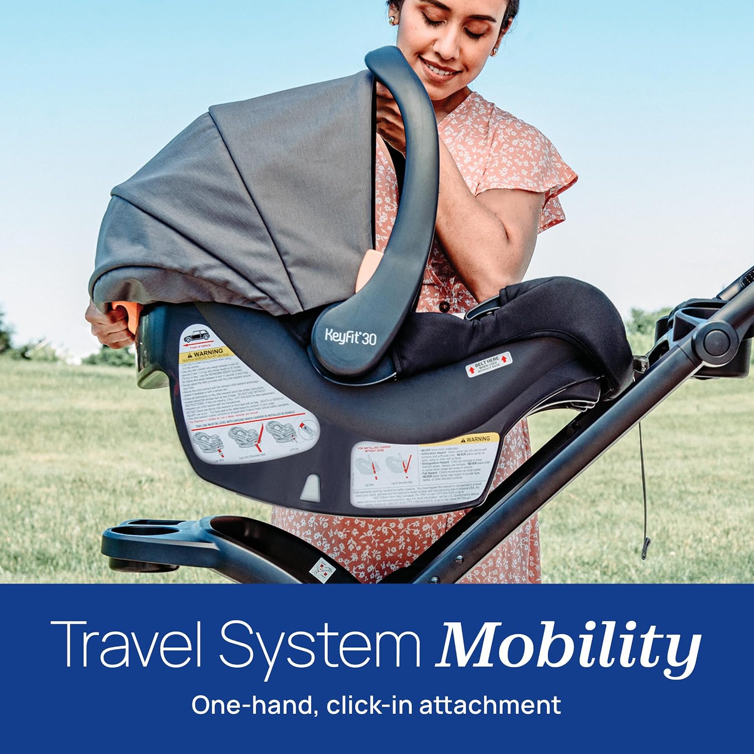 Chicco KeyFit 30 ClearTex Infant Car Seat and Base, Rear-Facing Seat for Infants 4-30 lbs., Includes Infant Head and Body Support, Compatible with Chicco Strollers, Baby Travel Gear, Pewter/Grey