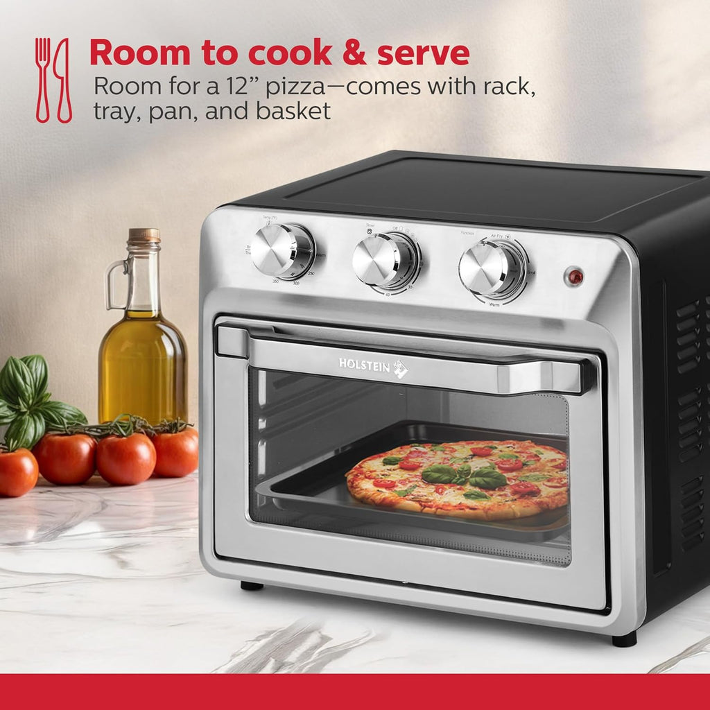 Holstein Housewares 21QT Air Fryer Oven. Multi-Function Countertop Oven for Toast, Bake, Broil, Roast & Air Fry with Glass Door, Timer & Dishwasher Safe Accessories. Large 6 Slice Capacity