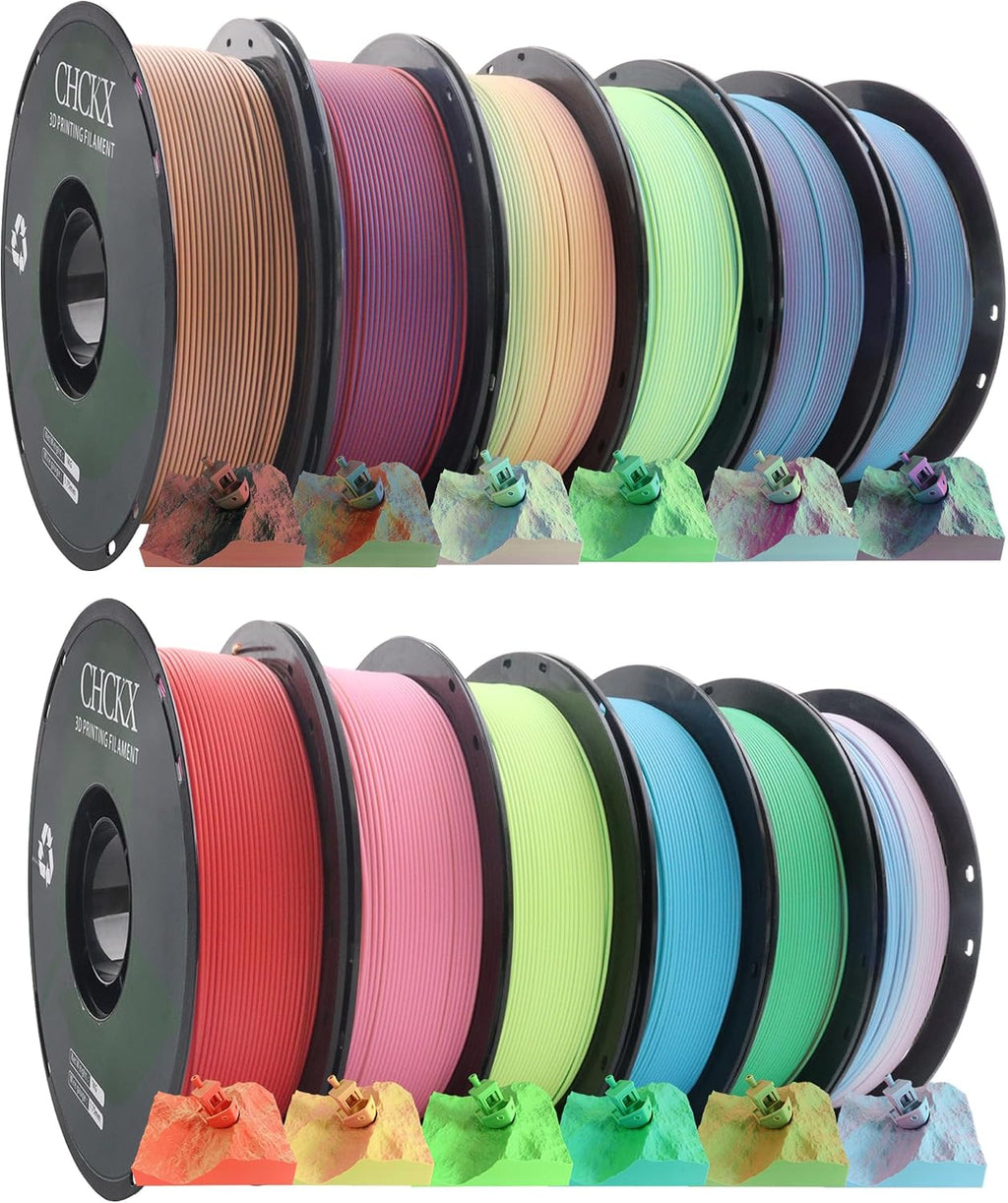Matte PLA 3D Printer Filament Bundle, 12Rolls, Dimensional Accuracy +/- 0.02 mm, 1kg (2.2lbs), 1.75 mm PLA Filament for Most FDM 3D Printers,12-Multicolor Assortment