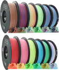 Matte PLA 3D Printer Filament Bundle, 12Rolls, Dimensional Accuracy +/- 0.02 mm, 1kg (2.2lbs), 1.75 mm PLA Filament for Most FDM 3D Printers,12-Multicolor Assortment