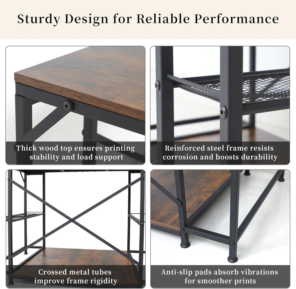 Upgraded 3D Printer Stand, Large 3D Printer Filament Storage Rack for Home Office, 2-Tier Under Desk 3D Printer Table Desk with Filament Storage for Printer Accessories Garage Workshop Studio