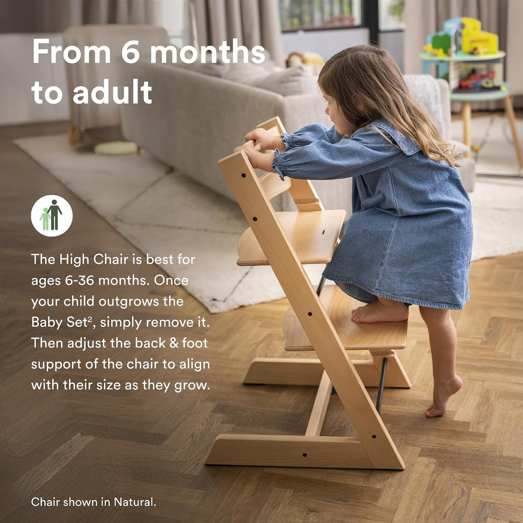Stokke Tripp Trapp High Chair 2 (Warm Brown), Cushion 2 (Glacier Green) + Stokke Tray (White) - Includes Chair + Baby Set with Removable Harness for Children 6-36 Months